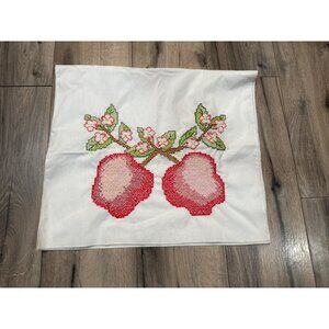 Handmade Embroidered Apple Blossoms Floral Cotton Table Runner Wall Hanging 30"